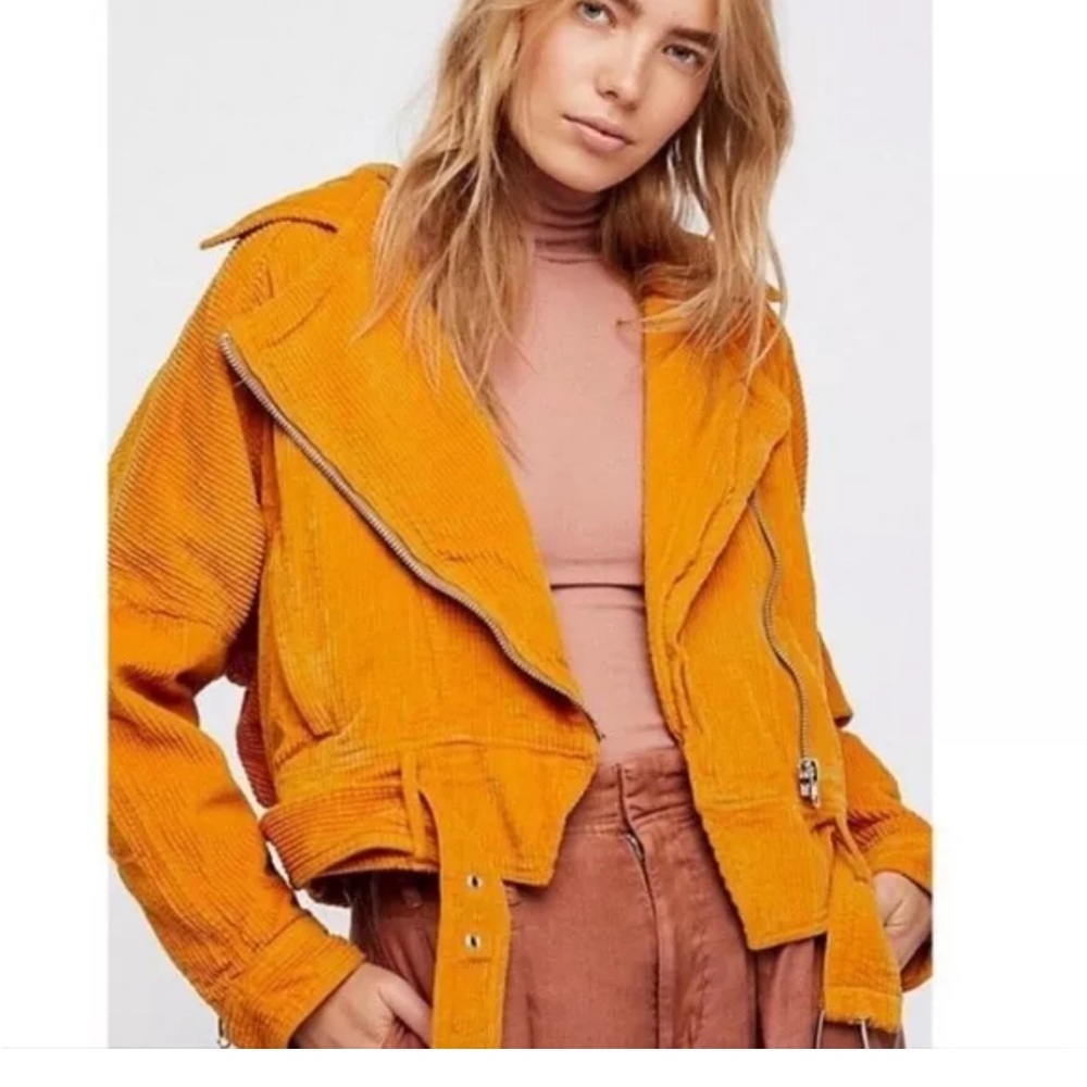 Free People Slouchy Corduroy Dolman Moto Jacket Belted Zip Cuff Buckle OB653281